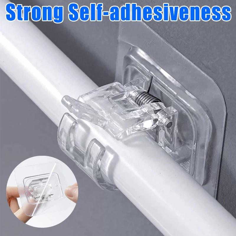 2-12PCS Adjustable Curtain Rod Clip Self Adhesive Clamp Hook Curtain Rod Holder Wall Bracket Holder Nail-Free Wall Hanging Clip
