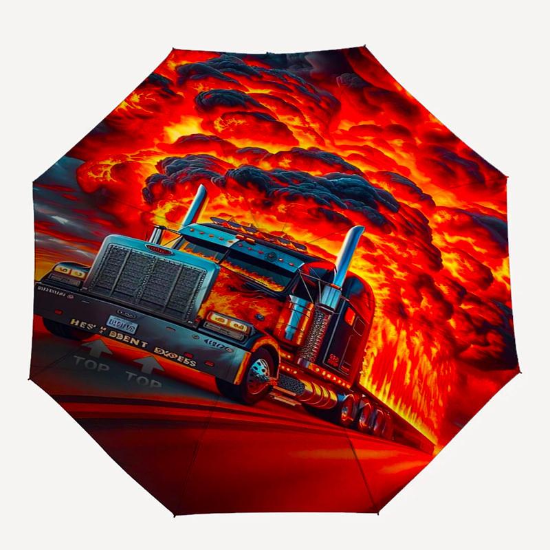 Truck, Explosion Themed Automatic Opening and Closing Umbrella, Compact Travel Umbrella, Lightweight and Portable, Suitable for Beach Commut