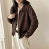 2026 Autumn Winter New Women Lapel Collar Zip Up Knit Cardigan Loose Long Sleeve Versatile Soft Knitted Sweater Outerwear Coat