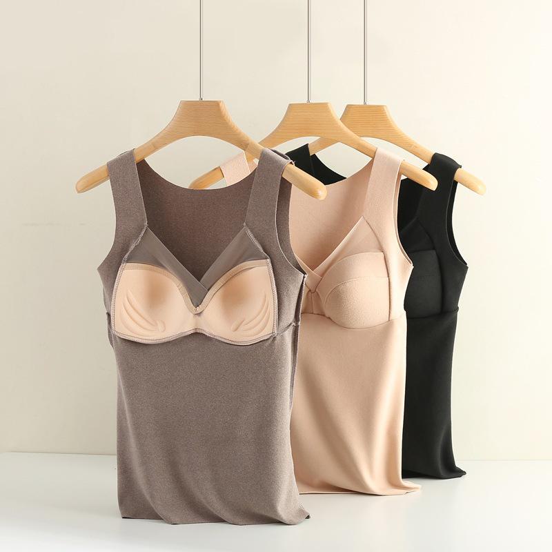 Women's V-Neck German Velvet Thermal Top with Chest Pad - One-Piece Vest for Autumn and Winter