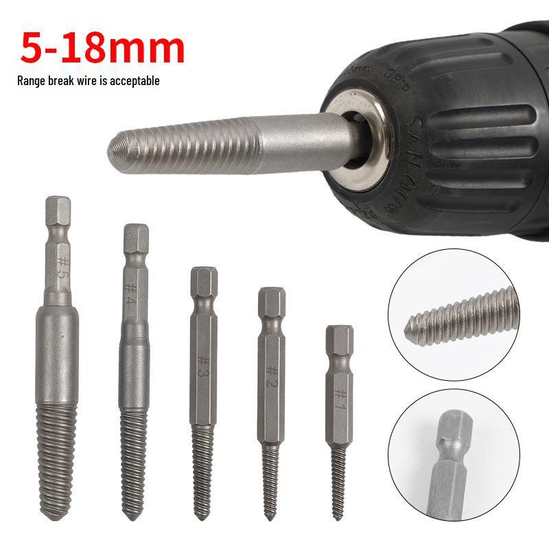 5-Piece Hex Shank Screw Extractor Set, 60mm Quick Release, Black Electric Thread Remover.