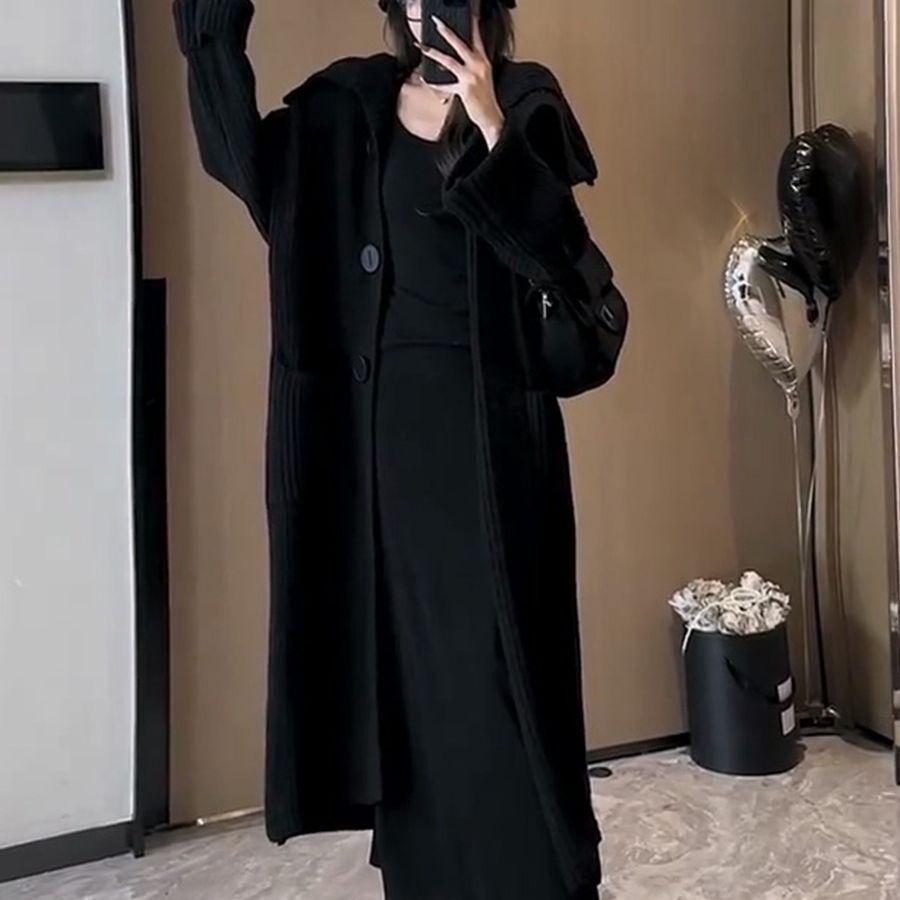 Lazy Wind Soft Waxy High-end Knitted Cardigan Women's Autumn and Winter Outer Wear Medium and Long Knee-loose Sweater Jacket