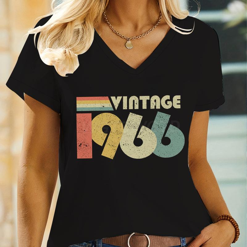 Women 60th Birthday Essential Classic Tops Vintage 1960 To 1969 Graphic T Shirts Short Sleeve Vneck 60 Years Old TShirt Tops