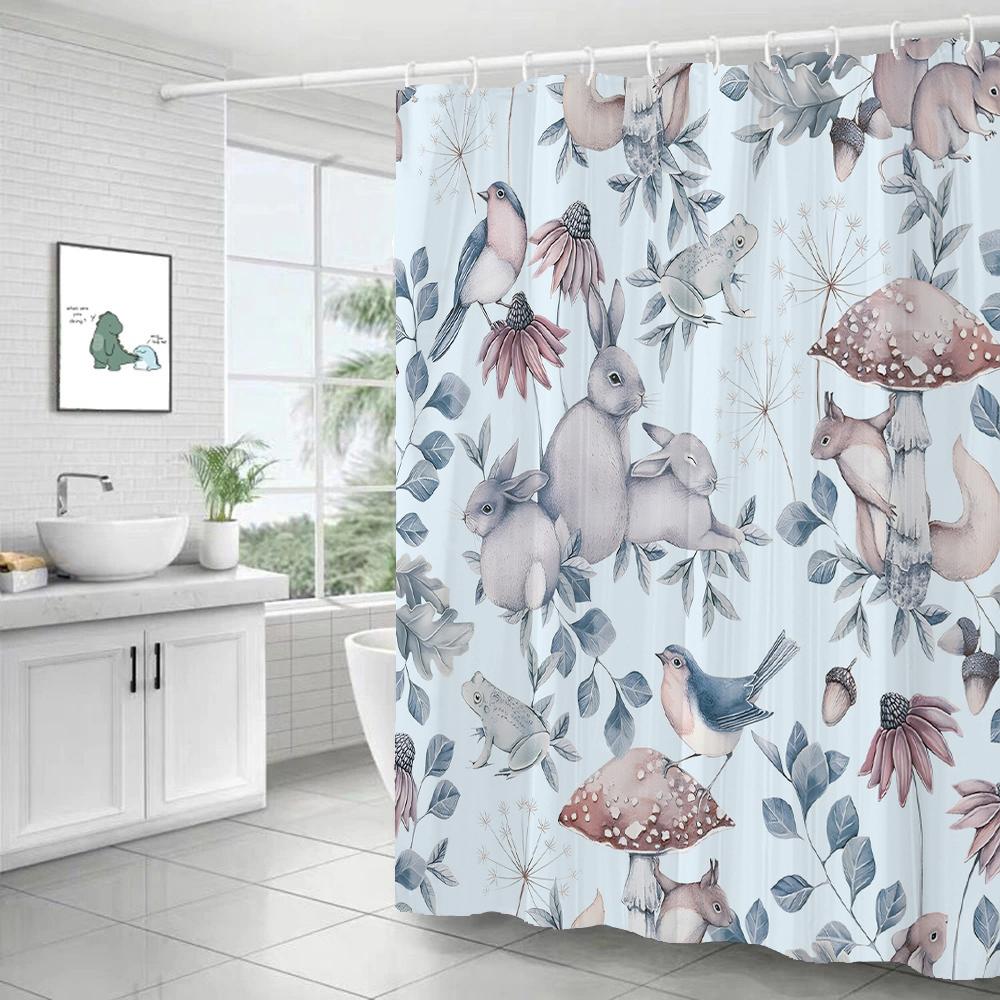 Flowers Shower Curtain Watercolor Flower Bath Curtain Print Polyester Fabric Waterproof Bathroom Curtains with Hooks Bath Screen