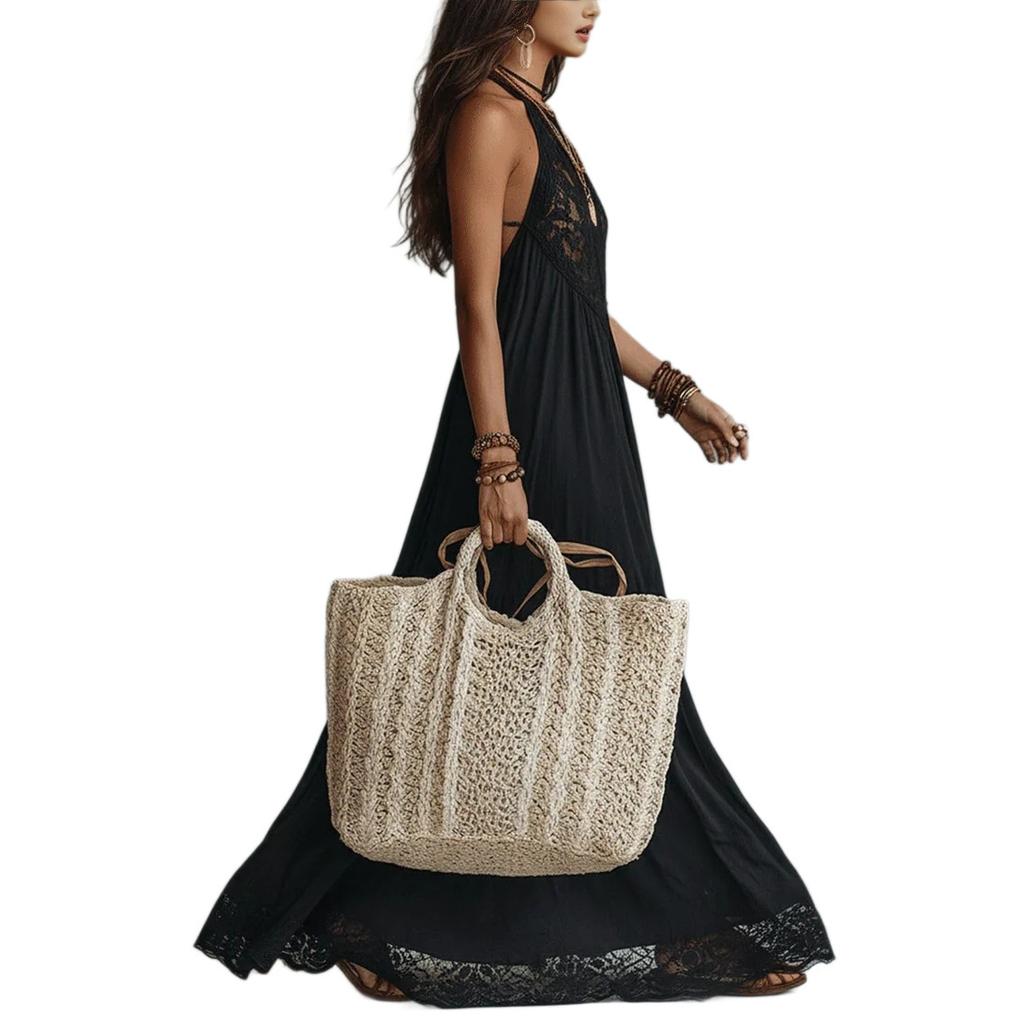 Stile europeo e americano, abito lungo con bretelle e inserti in pizzo nero, abito ampio stile vacanza, gonna in pizzo