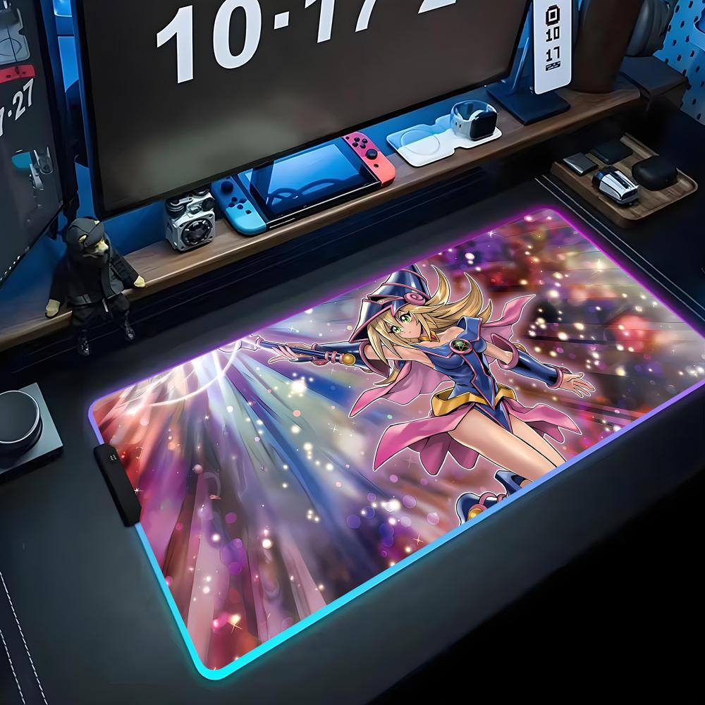 Black Magic Girl Mouse Pad RGB Gaming Mousepad Big LED Pad PC Desk Mat Luminous Mouse Pad Large Keyboard Mats Table Rug With