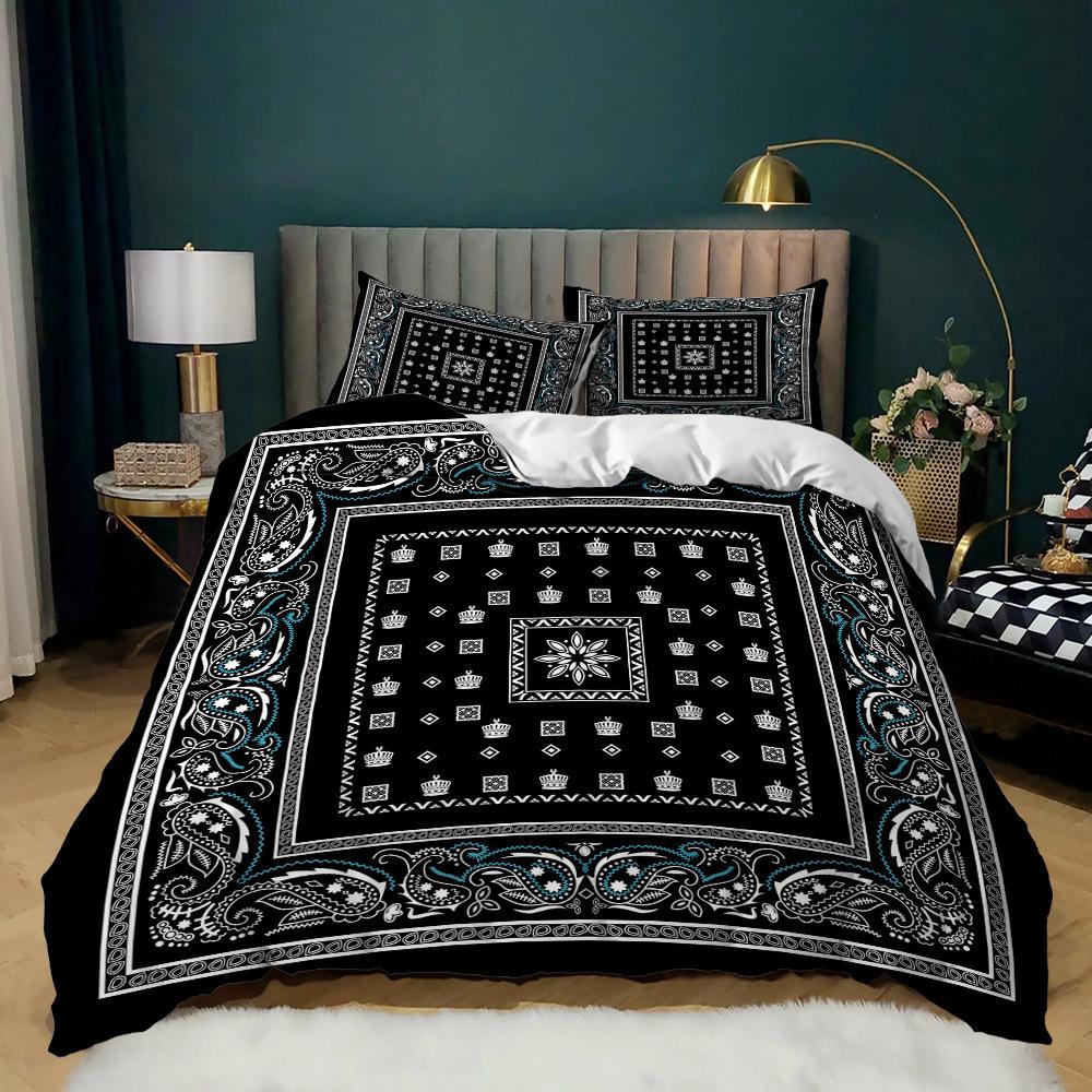 Zestaw poszewek na kołdrę Mandala w kolorze granatowym, w stylu boho, szykownym, z nadrukiem medalionu, z miękkiej mikrofibry, podwójny zestaw poszewek na kołdrę Queen King Size