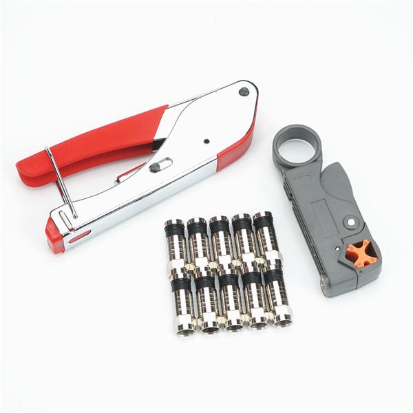 Compression Tool Kit RG59 RG6 Coaxial Crimping Tool Dual Blade Coaxial Cable Stripper With 10F Conne