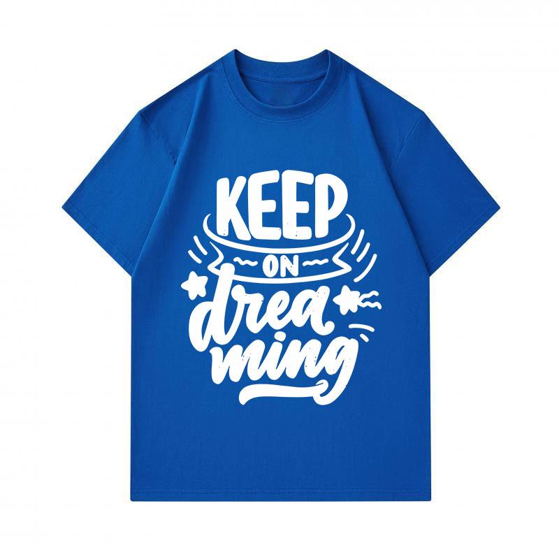 Men's 100% Cotton Crew Neck Short Sleeve T-Shirt, Keep On Dreaming Inspirational Letter Graphic Casual Soft Breathable Tee Top For Daily Wear