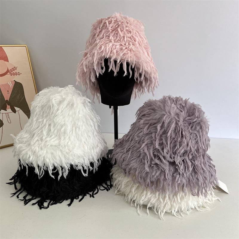 Autumn and Winter Fairy Atmosphere Bucket Hat Femininity Warm Versatile Show Face Small Plush Basin