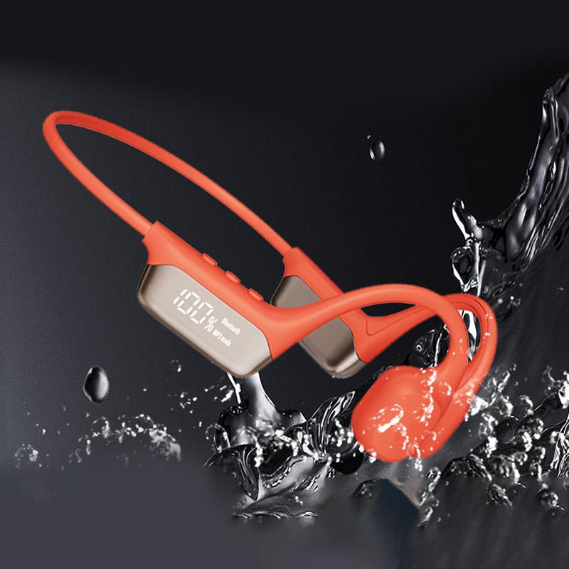 Wireless Ipx8 Waterproof Bone Conduction Headphone With 32G For Swimming Sporters Ear-Hook Open Ear Earphone Led Display Screen