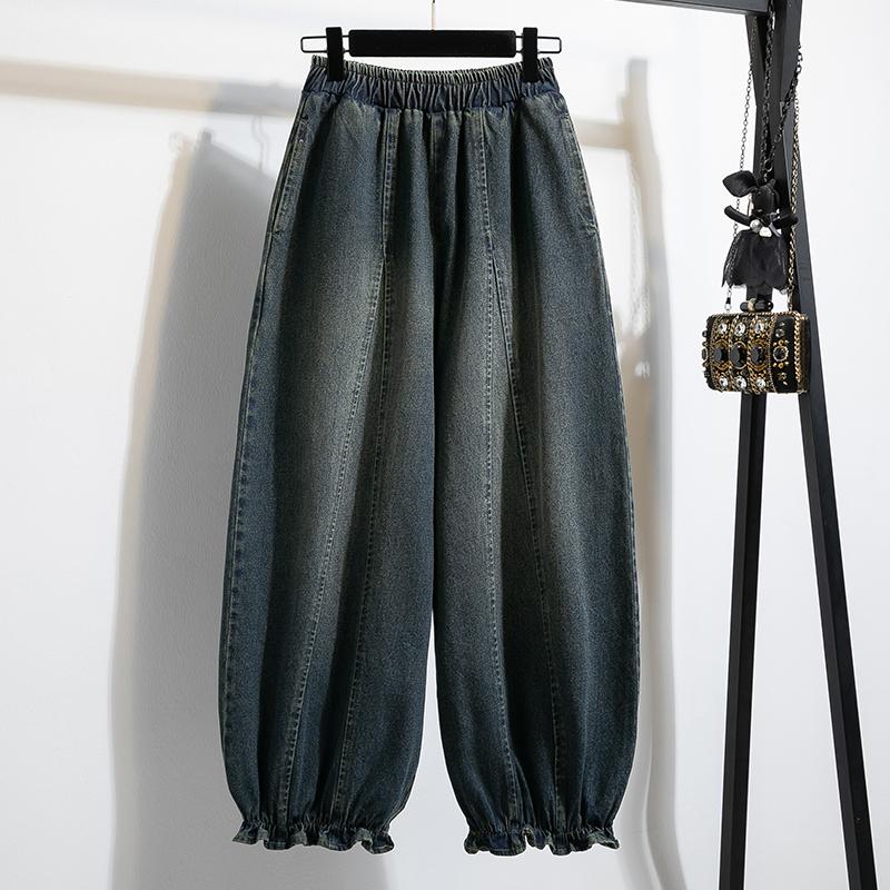 DIMANAF 2025 Autumn Winter Women Plus Size Jeans Cotton New Fashion Lady Denim Long Pants Oversized Loose Bottoms