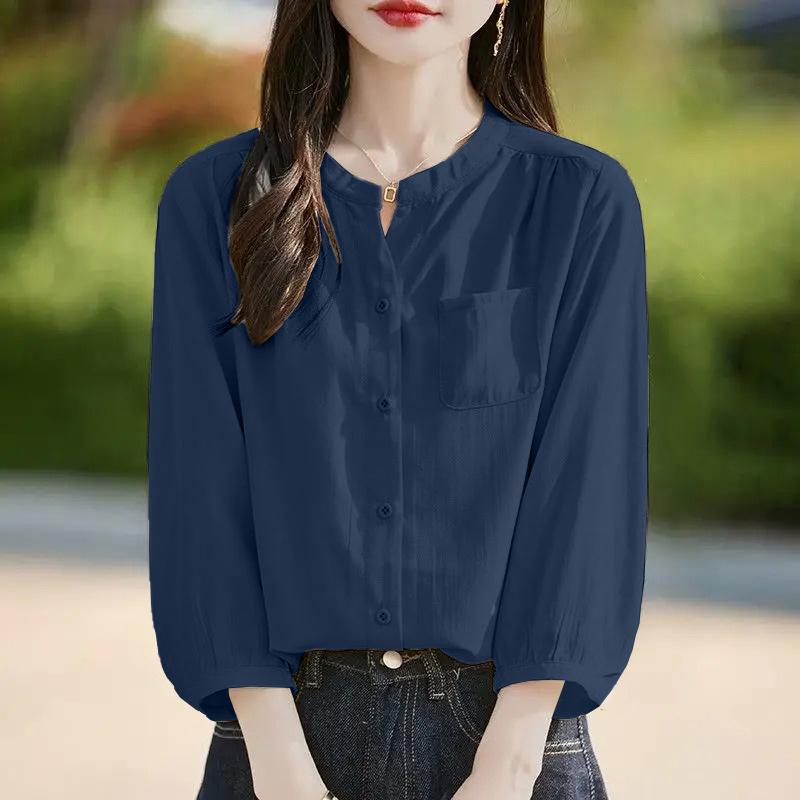 ZANZEA Women Casual V-Neck Solid Color Loose 3/4 Sleeve Blouse