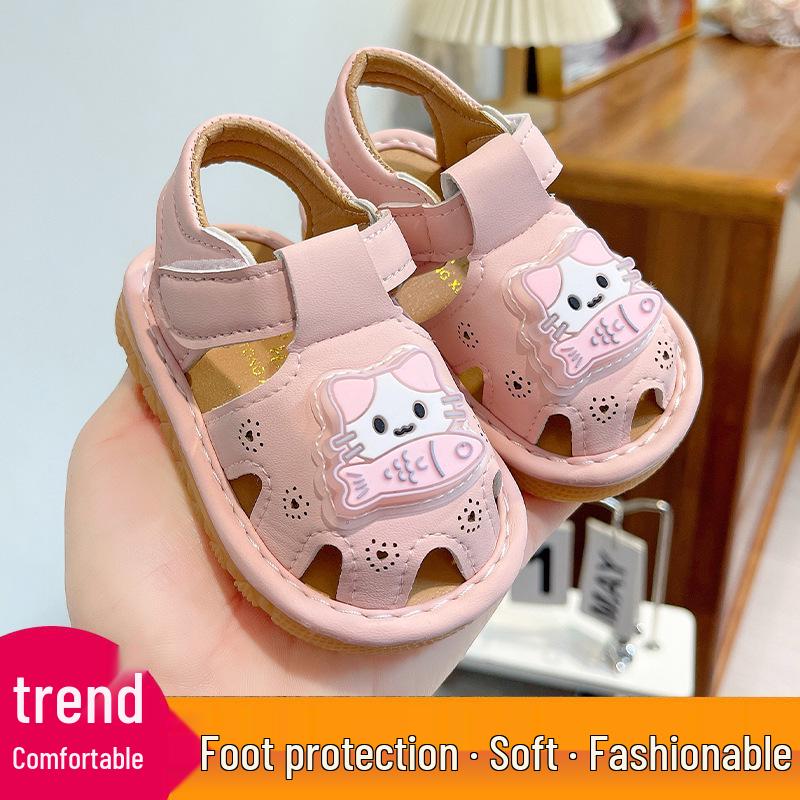 Infant Summer Sandals: Non-Slip Soft Sole, Closed Toe, Cartoon Design, Light-Up Squeaky Shoes