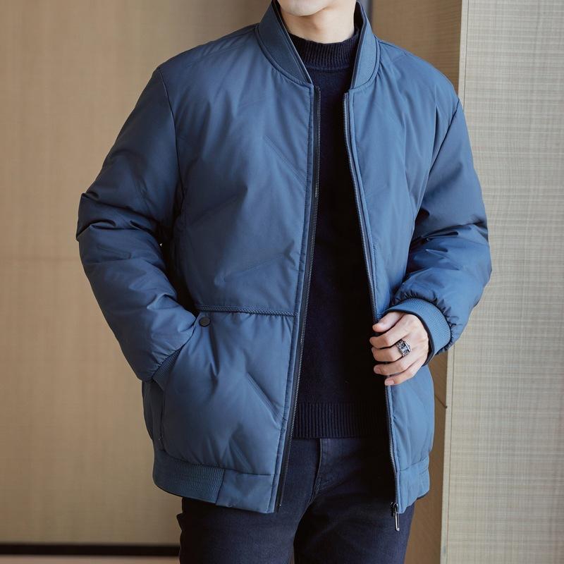 Winter Cotton Jacket Men's Sports Casual Short Baseball Jacket with Stand Up Collar and Plush Warm Cotton Jacket