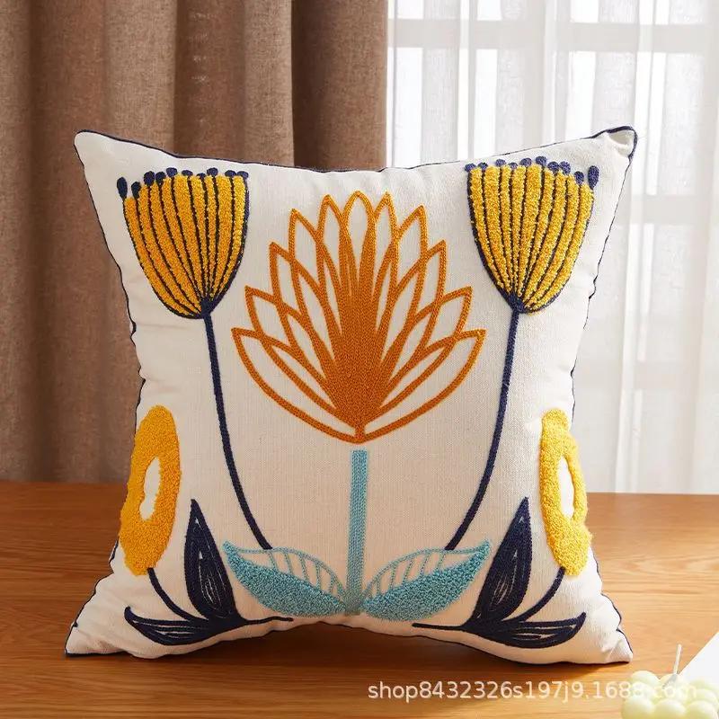 45X45Embroidery Pillowcase Pillow Cover Luxury Flower Nordic Vintage Style Cushion Covers Home Living Room Sofa Couch Seat Decor