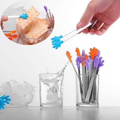 2 PCS Cute Palm Clip Food Tong Stainless Steel Silicone Mini Sugar Tong Food Clip BBQ Party Kitchen