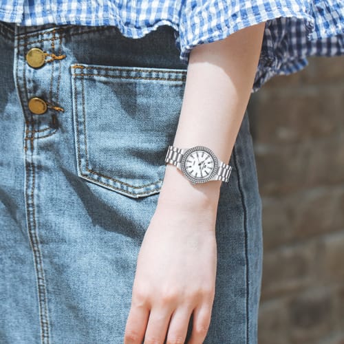 RORIOS Women's Watch, Water Resistant, Quartz Movement, Diamond Decor, Sparkling, Cute, Business, Casual, Simple, Commuting, School, White