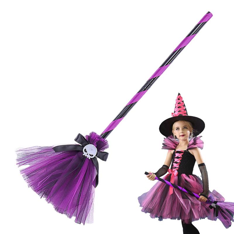 Halloween Witch Costume Broom Witch Hat with Flying Witch Broom Witch Hat for Kids Party Costume Accessories Stage Performance