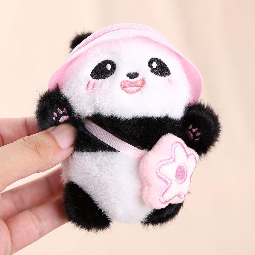 Short Plush Panda Charm With Hat For School Bag Decoration