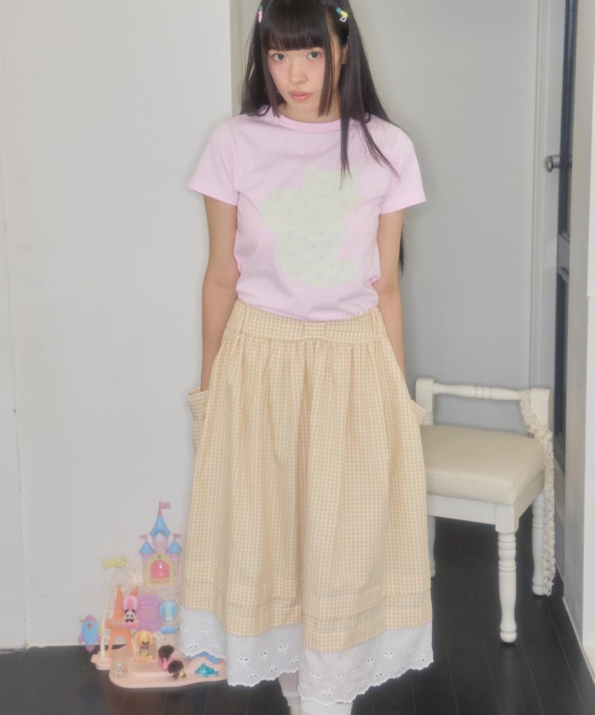 Syakili Bono Pocket Gingham Skirt (Cream)