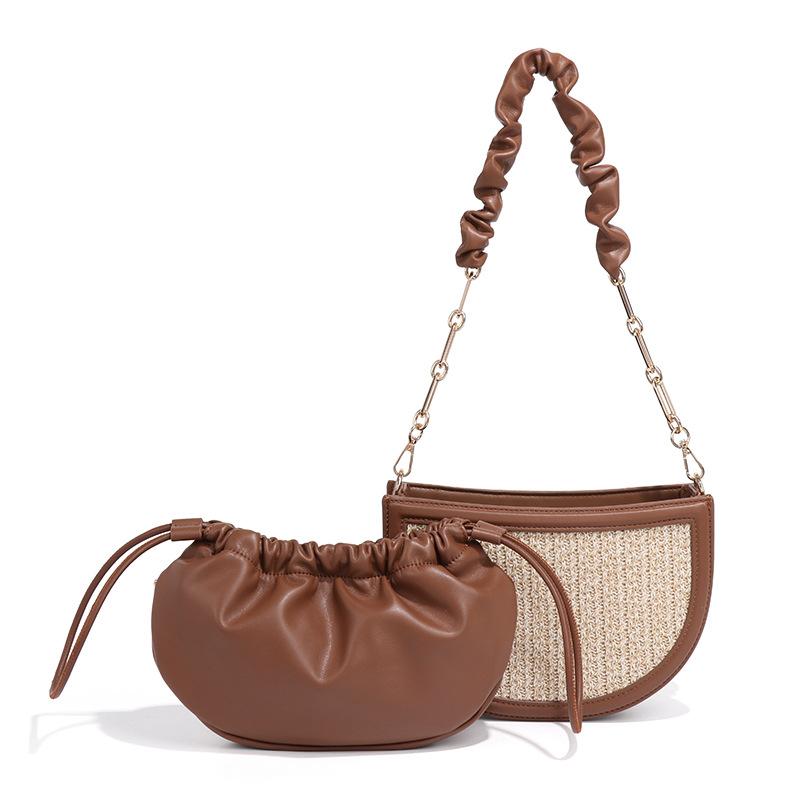 Single-shoulder Underarm Bag for Beach Vacation, Grass-woven Saddle Bag, Fresh Fairy Rattan Bag, Crossbody Mother and Child Bag