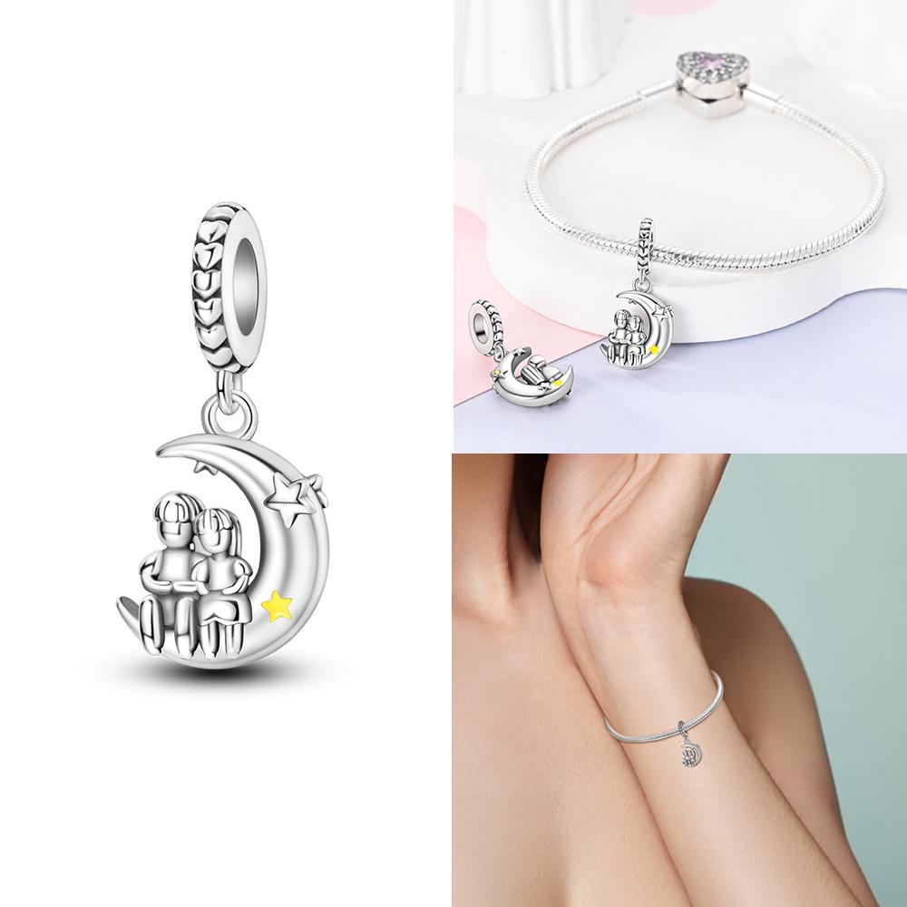 Rose Gold Pink Zircon Love Heart Beads Fit Bracelet Charms Copper Original Jewelry Women Diy Accessories