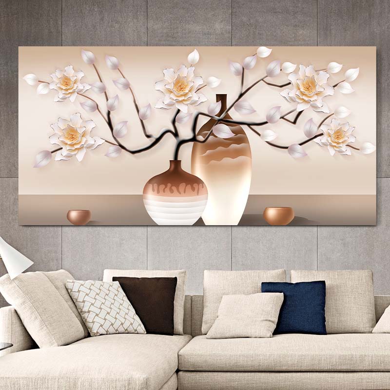 Abstract Golden White Flower Canvas Painting Light Luxury Wall Art Picture Poster and Prints for Living Room Home Decor