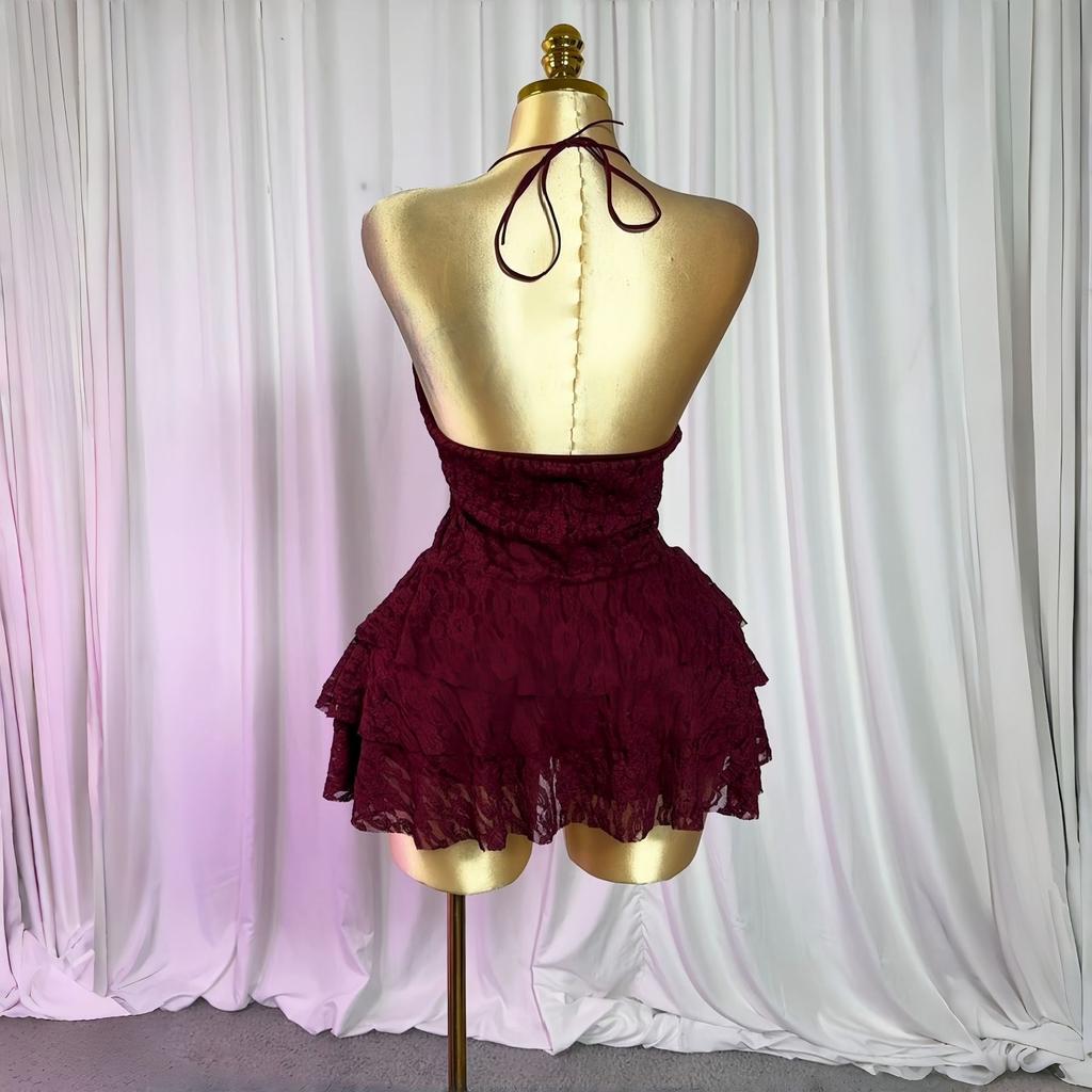 Estivo europeo, americano, africano, con bretelle, in pizzo, scollo a V, corto, aderente ai fianchi, sexy, senza schiena, vestito piccante