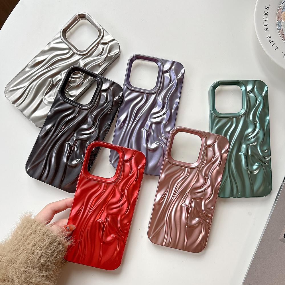 Gold 3D Water Ripple Phone Case For iPhone 17 16 15 14 13 12 11 Pro Max Electroplated Shockproof Silicone Cover