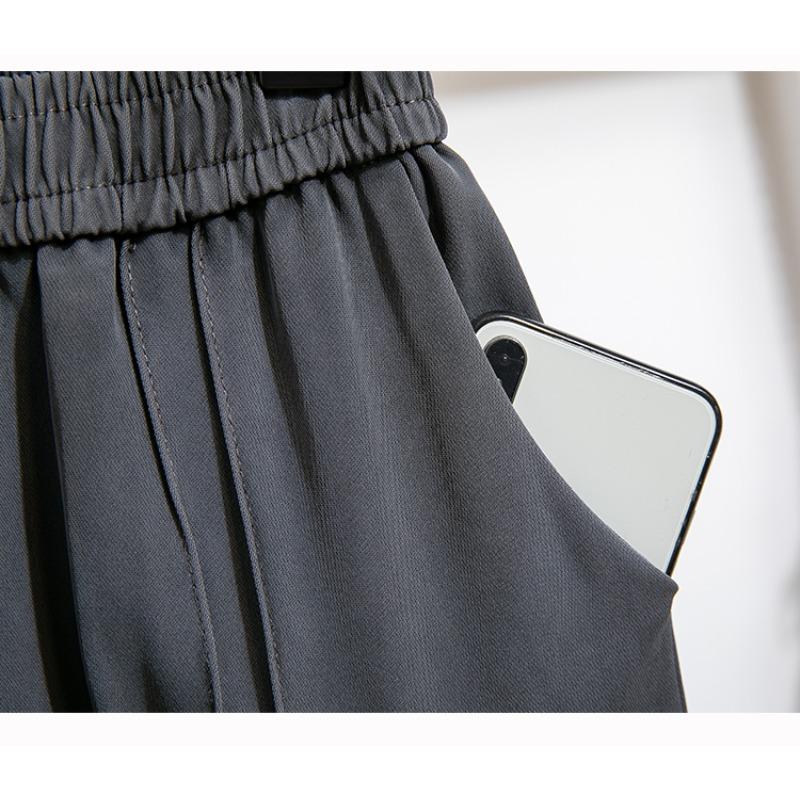 DIMANAF 2026 Summer New Plus Size Women Long Pants Thin Loose Casual Elastic Waist Fashion Lady Bottoms Clothing Solid