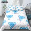 3D Koala Duvet Cover Set Microfiber Cartoon Leaves Baby Bear Australian Wildlife Themed  Bedding Set Queen Size Comforter Cover