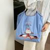 Crown Cake Japanese Girl Embroidered Canvas Crossbody Tote Bag - Large Capacity for Spring Outings