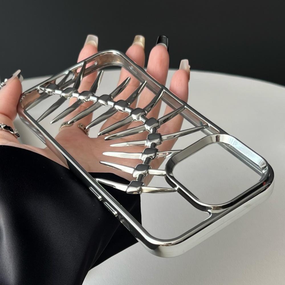 Pokovený Dutý 3D Kovový Vzor Rybí Kosti Pouzdro pro Odvod Tepla Pro iPhone 16 15 14 13 12 11 Pro Max Prodyšný Chladící Nárazuvzdorný Kryt