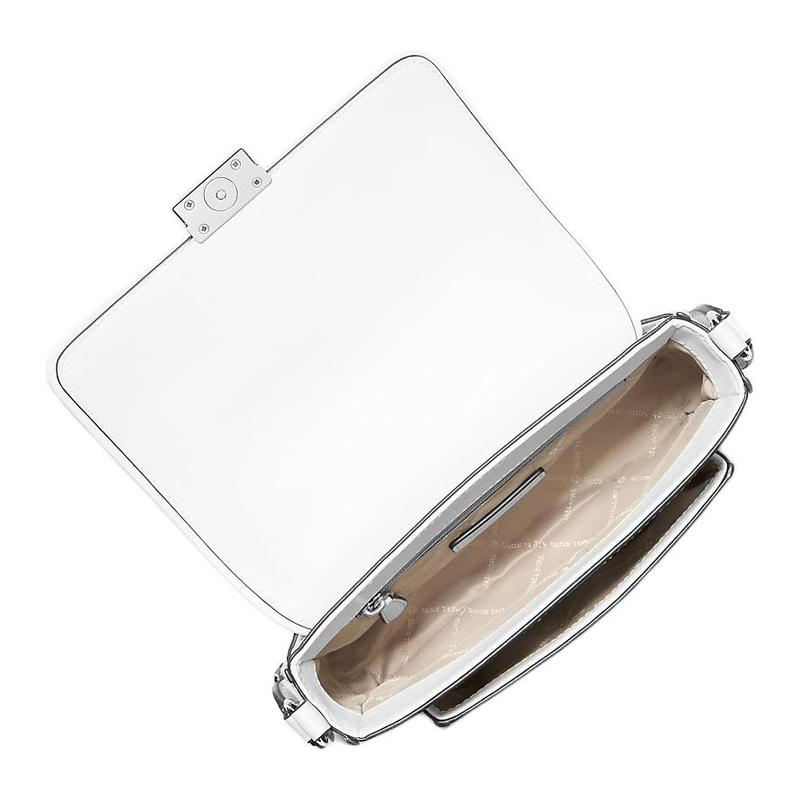 Michael Kors Bradshaw Silver Hardware Snap Closure Leather Messenger Bag Crossbody Shoulder Bag Medium Women's Optical White
