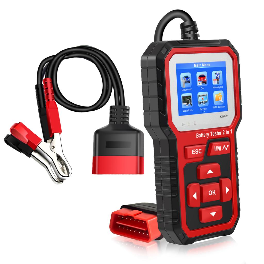 KONNWEI KW681 Car&Motrocycle Battery Tester & OBDII Diagnostic Scanner Tool 2 In 1