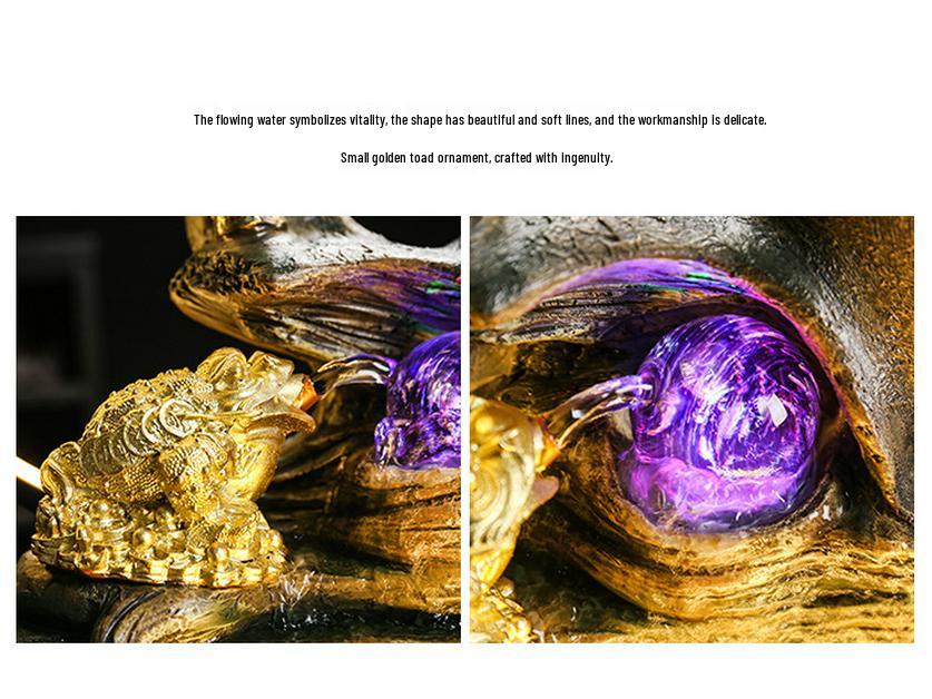 Zen Guanyin Buddha Statue with Golden Cicada Lamp and Flowing Water Fish Tank for Home Entrances.