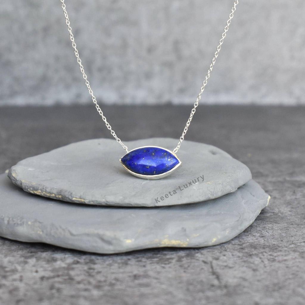 Natural Lapis Lazuli necklace Blue lapis necklace for women Lapis statement necklace Sterling silver handmade necklace Bridesmaid Gifts