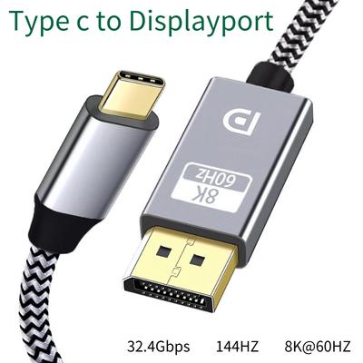 8K 60Hz Type C'den DP1.4'e Adaptör DP 1.4 Display Port Displayport Kablosu PC Dizüstü Bilgisayar TV Projektör Ses Video Kabloları için 32.4Gbps