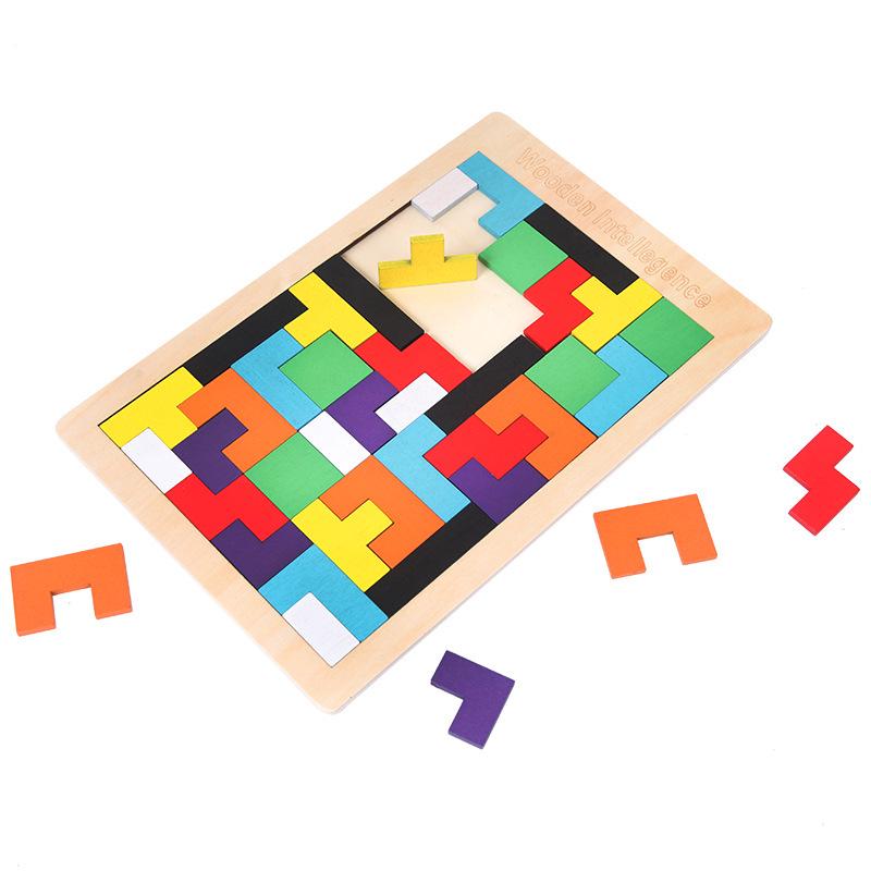 Kids' Wooden Tetris Shape Matching Puzzle Blocks for Early Learning