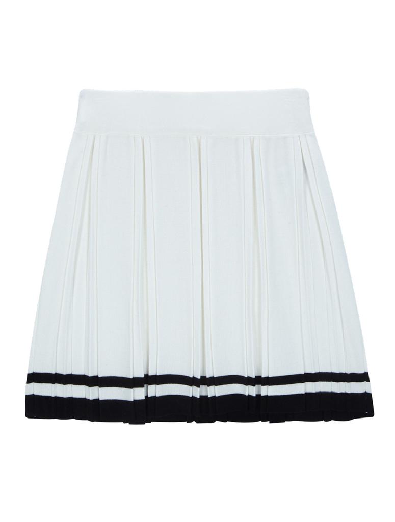LIKK Viscose Two-Tone Pleated Knit Skirt (Ivory)_L3A1-Ns02K