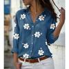 women's Floral Print Turn‑Down Collar Button Down Long Sleeve Loose Casual Blouse Shirt