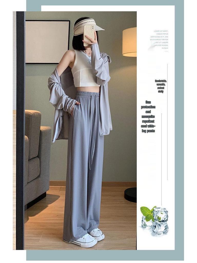 Women's Summer High-Waist Sun Protection Wide-Leg Pants - Ice Silk Loose Fit