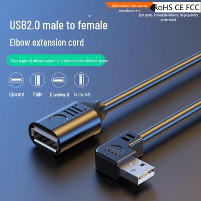 USB 2.0-Verlängerungskabel (Stecker auf Buchse, 90°-Winkelstück) zum Aufladen, für die Verwendung im Auto – Ausrichtung nach oben, unten, links, rechts