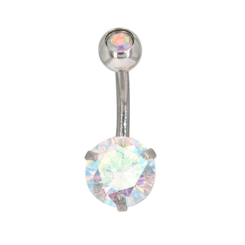 Round Double-Head Zirconia Stainless Steel Navel Ring