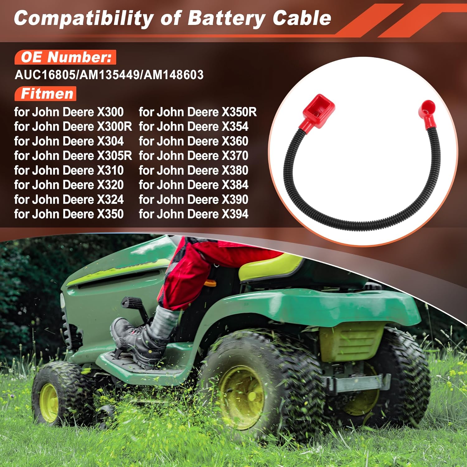 Кабель аккумулятора AUC16805 для трактора John Deere X305R X310 X360 X350R X324 X320 X354 X370 X350 X380 X390 X330 X394 X384 AM135449 AM148603