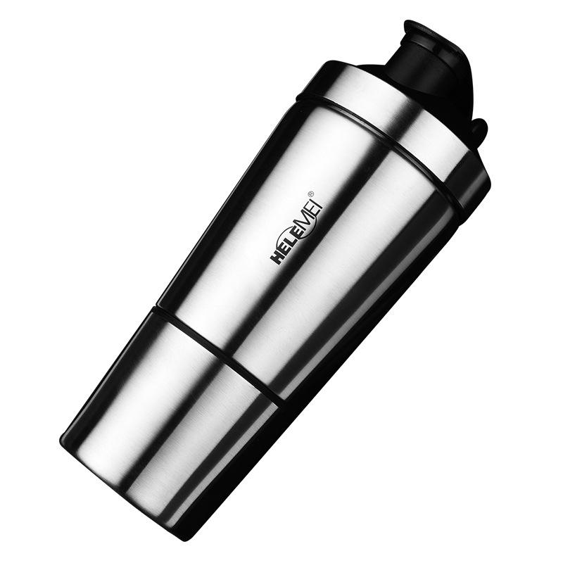 Edelstahl Shakerflasche mit Skala - Protein-, Fitness- & Sportwasserflasche zum Mischen von Enzymgetränken & Mahlzeitenersatz