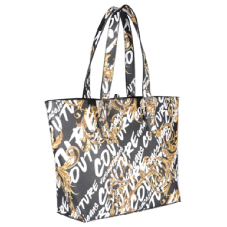 Versace Jeans Couture Logo Classic Print Polyester Tote Shoulder Bag Unisex bags Black White Yellow 73VA4BF9-ZS414-G89