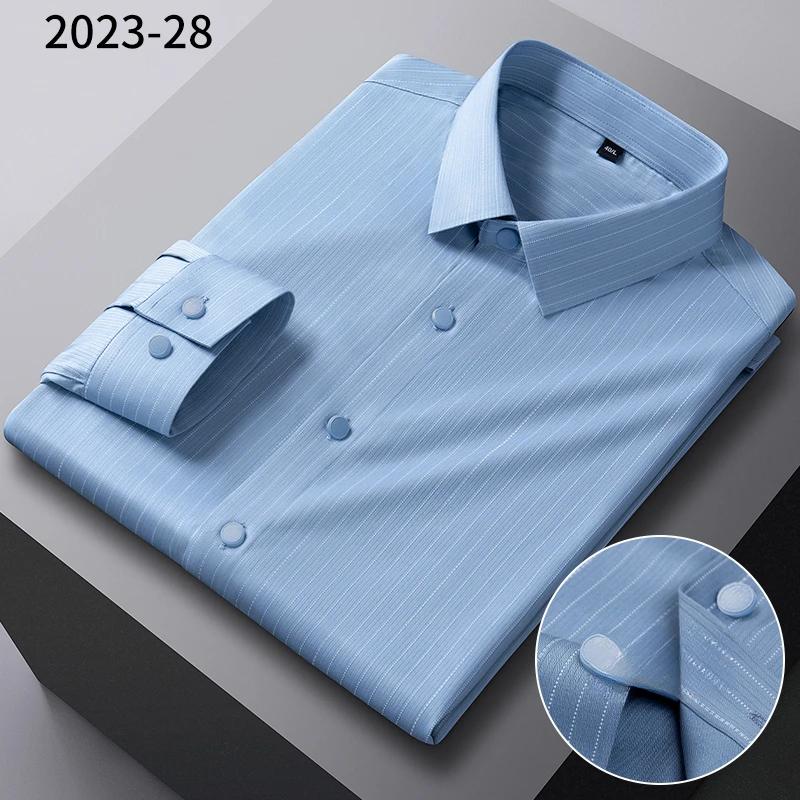 Bamboo fiber elastic plaid casual long sleeve shirts for men slim fit formal shirt soft easy-care fashion korean office clothes
