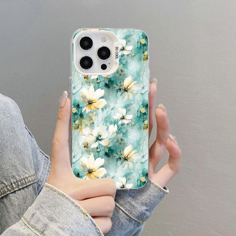 Cute Blue And White Porcelain Floral Phone Case For iPhone 11 12 Pro Max 16 15 14 13 Pro Max Plus 13 Mini Shockproof Laser Cover
